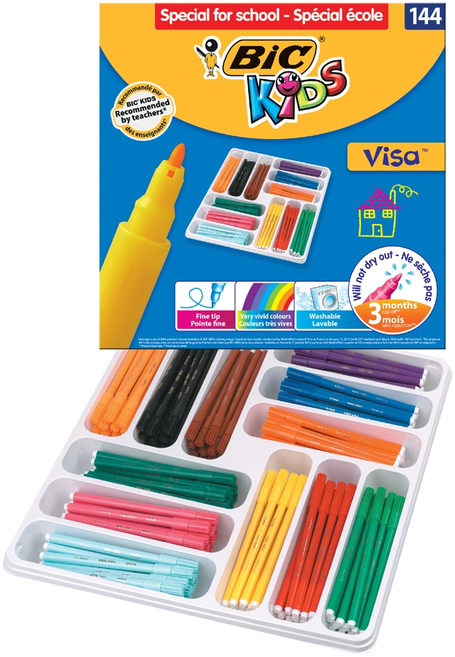 Een bic kids viltstiften visa 144 stuks grootverpakking koop je bij NiceSupplies.nl