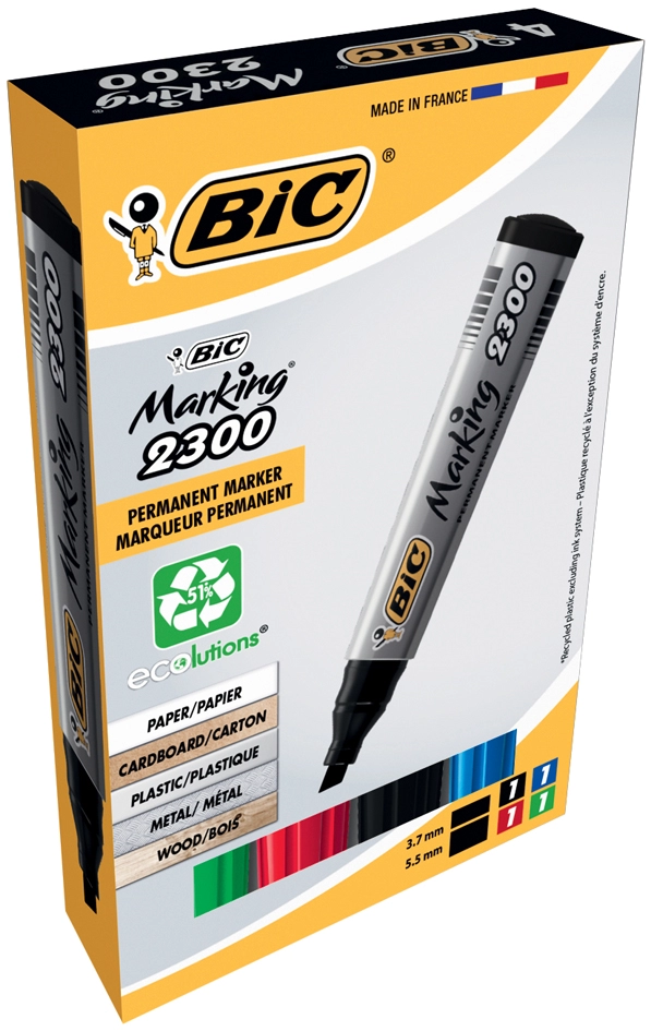 Een bic permanent-marker marking 2300 beitelpunt 4 stuks etui koop je bij NiceSupplies.nl