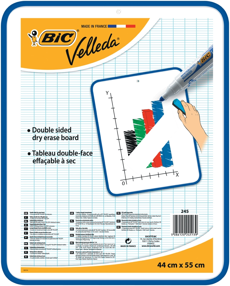 Een bic whiteboard velleda 2 zijden afmetingen 300x440mm koop je bij NiceSupplies.nl