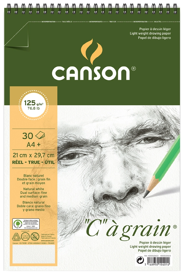 Een canson tekenpapier-spiraalblok c grain a4 180gr koop je bij NiceSupplies.nl