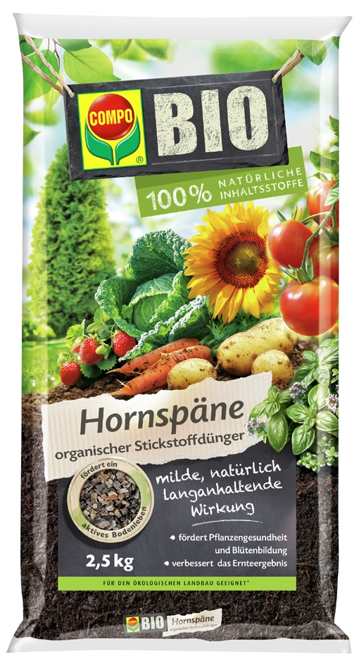 Een compo bio naturmeststof hornspäne 2-5 kg zak koop je bij NiceSupplies.nl