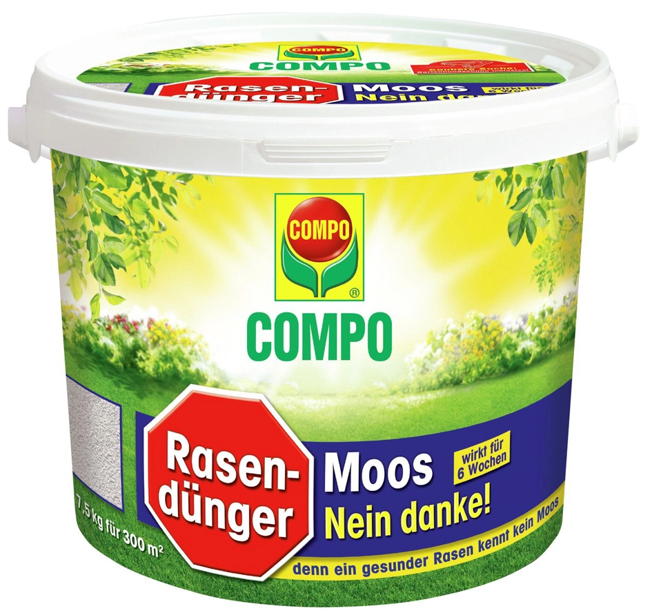 Een compo rasenmeststof moos nein danke 7-5 kg voor 300m2 koop je bij NiceSupplies.nl