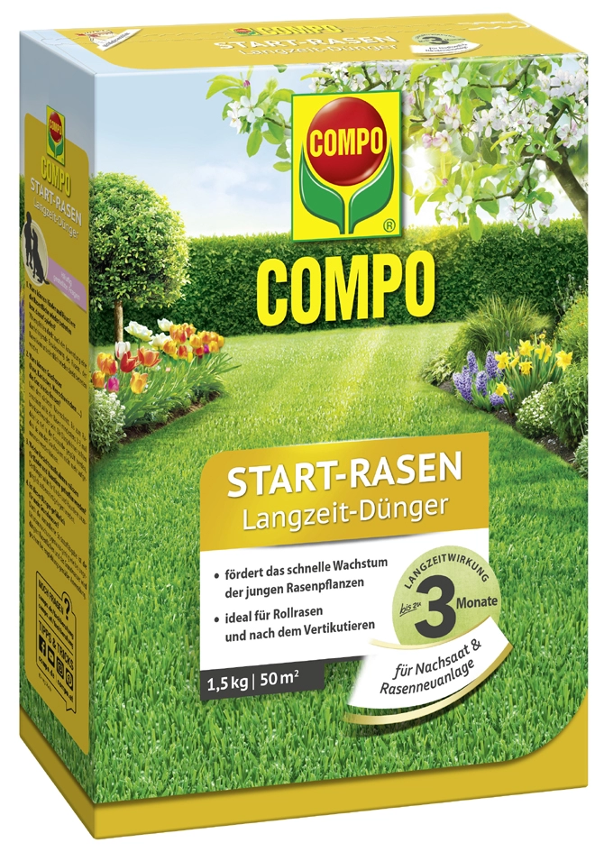 Een compo start-rasen langwerkzame meststof 1,5 kg voor 50 qm koop je bij NiceSupplies.nl