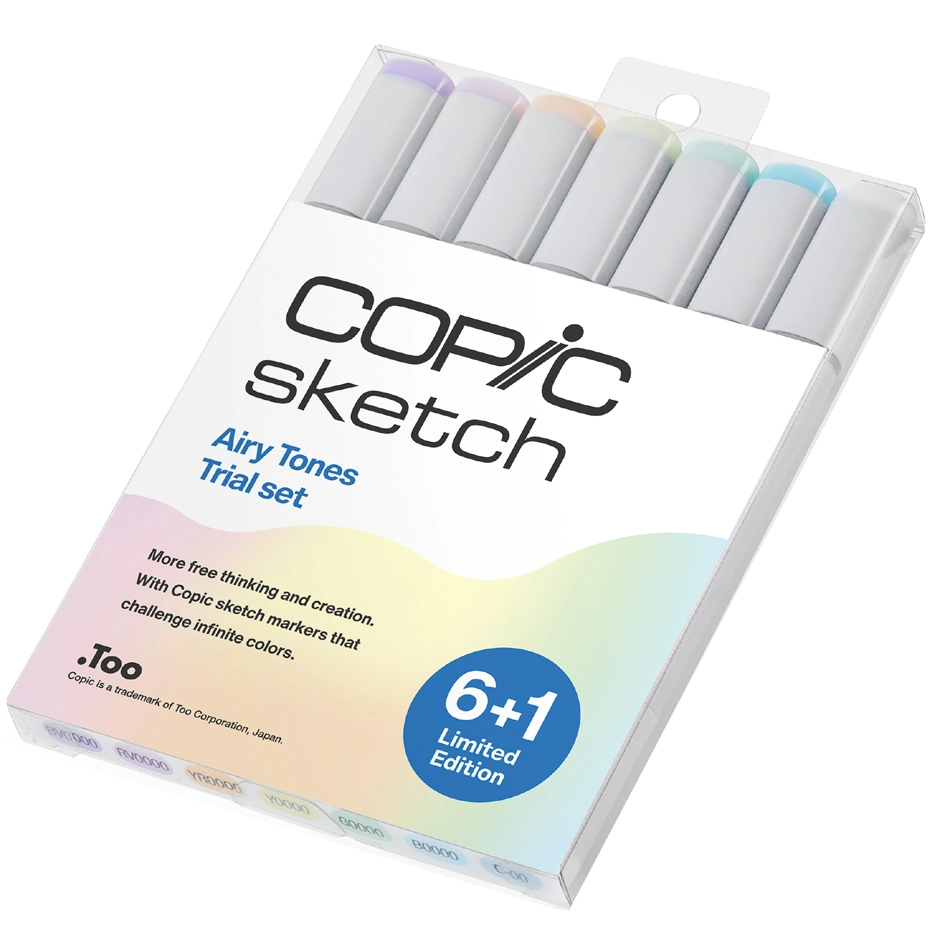 Een copic marker sketch 6+1 set 'airy tones trial' koop je bij NiceSupplies.nl