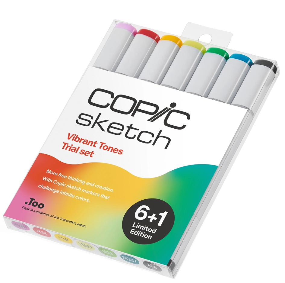 Een copic marker sketch 6+1 set 'vibrant tones trial' koop je bij NiceSupplies.nl