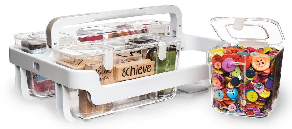 Een deflecto caddy-organizer stapelbar wit/transparant koop je bij NiceSupplies.nl