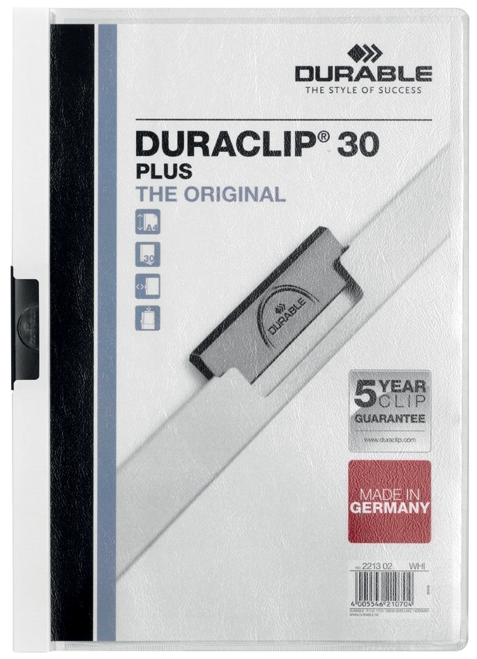 Een durable präsentations-klemmhefter duraclip 30 plus a4 wit koop je bij NiceSupplies.nl