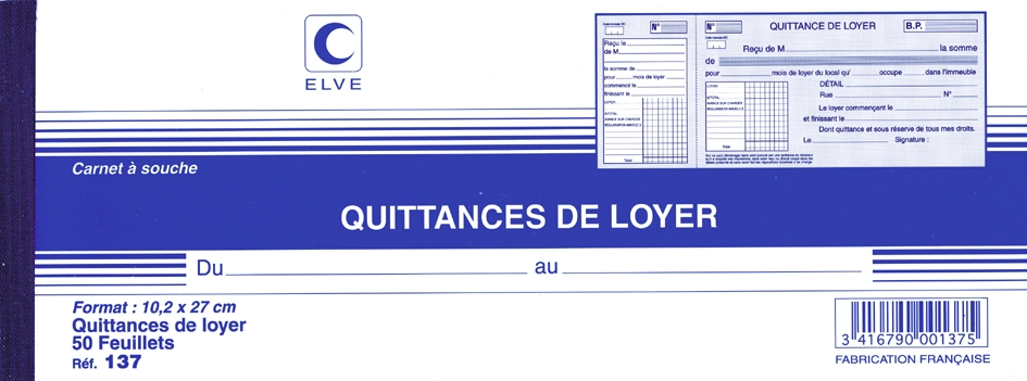 Een elve carnet souche quittances de loyer 100x270mm koop je bij NiceSupplies.nl