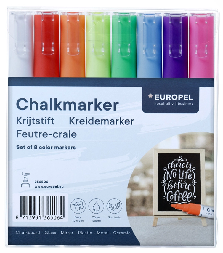 Een europel krijtmarker 6 mm 8stuks etui gekleurd assorti koop je bij NiceSupplies.nl