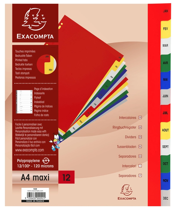 Een exacompta intercalaires mensuels janvier-décembre a4 en koop je bij NiceSupplies.nl