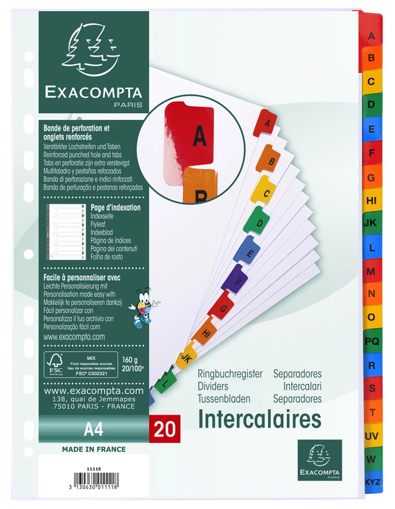 Een exacompta tabbladen karton a-z din a4 wit 20-delig koop je bij NiceSupplies.nl