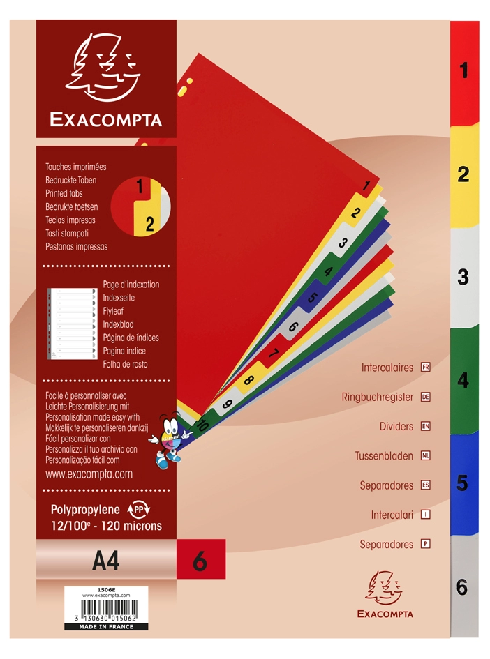 Een exacompta tabbladen kunststof cijfer din a4 12-delig koop je bij NiceSupplies.nl