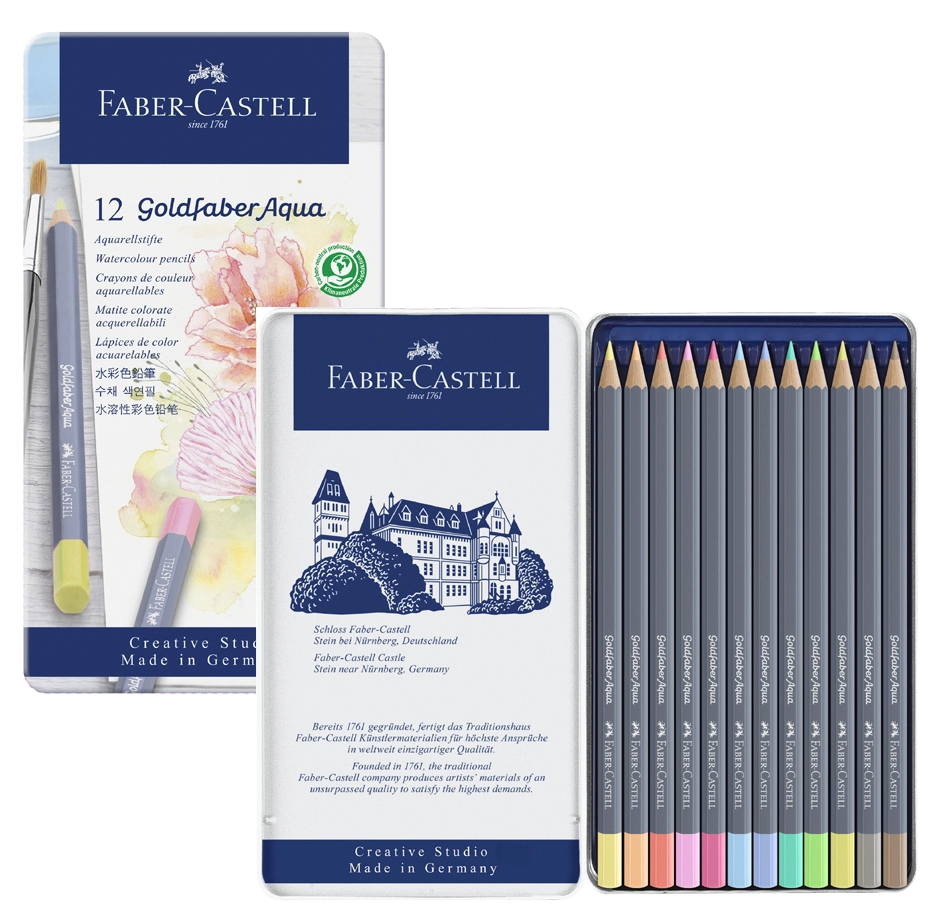 Een faber-castell aquarelstifte goldfaber 12 stuks metalen doos koop je bij NiceSupplies.nl