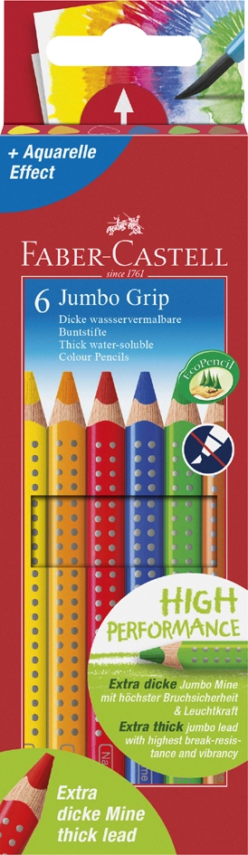 Een faber-castell driehoek-kleurpotlood jumbo grip 6stuks etui koop je bij NiceSupplies.nl