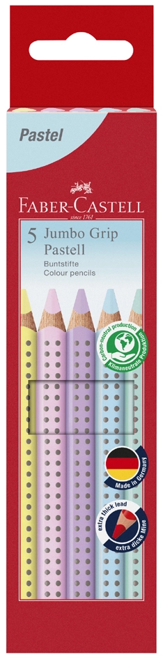 Een faber-castell driehoek-kleurpotlood jumbo grip pastel 5stuks koop je bij NiceSupplies.nl