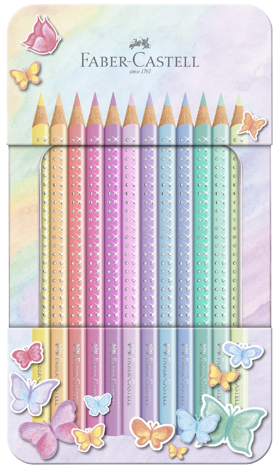 Een faber-castell driehoekig-kleurpotloden sparkle pastel 12 stuks etui koop je bij NiceSupplies.nl