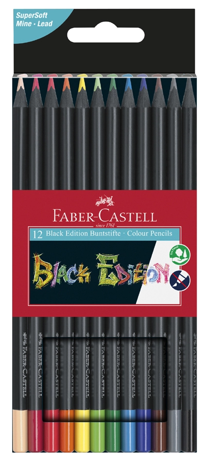 Een faber-castell driehoekig kleurpotlood blak edition 12 stuks etui koop je bij NiceSupplies.nl