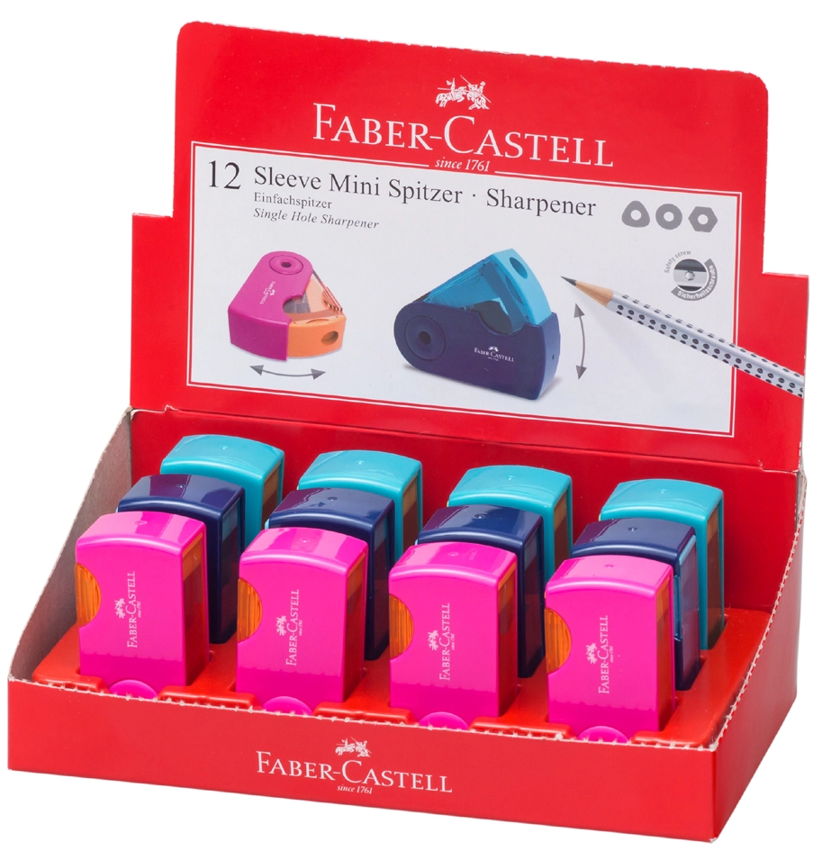 Een faber-castell enkele puntenslijper sleeve mini assorti koop je bij NiceSupplies.nl