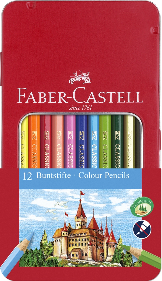 Een faber-castell hexagonale kleurpotloden castle 24 stuks metalen doos koop je bij NiceSupplies.nl