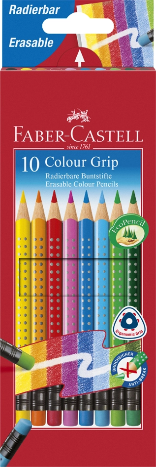 Een faber-castell kleurpotloden colour grip radeerbaar 10 stuks etui koop je bij NiceSupplies.nl