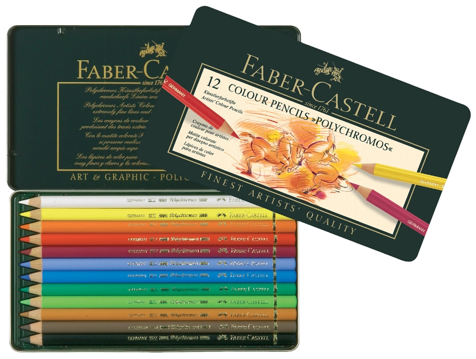 Een faber-castell kleurpotloden polychromos 12 stuks metalen doos koop je bij NiceSupplies.nl