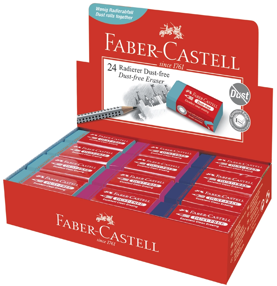 Een faber-castell kunststof gum dust-free in display koop je bij NiceSupplies.nl