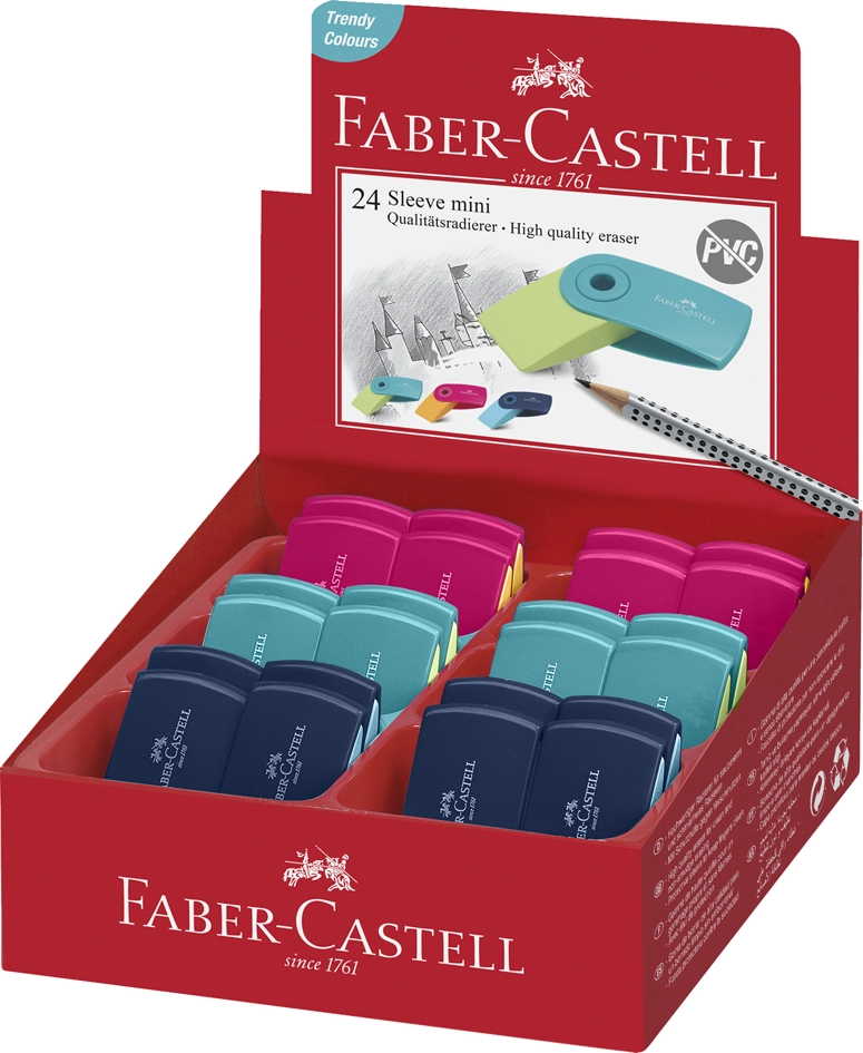 Een faber-castell kunststof gum sleeve mini assorti koop je bij NiceSupplies.nl