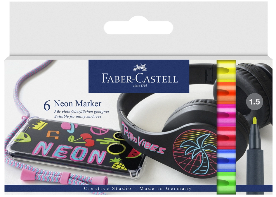 Een faber-castell neon marker 6 stuks kartonnen etui koop je bij NiceSupplies.nl