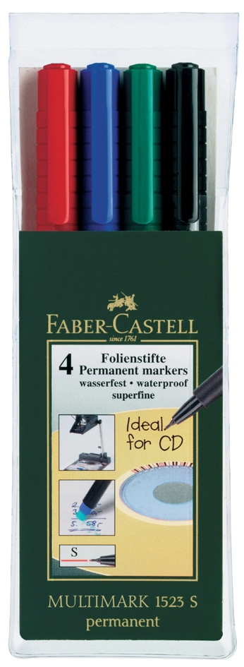 Een faber-castell permanent-marker multimark s 4 stuks etui koop je bij NiceSupplies.nl