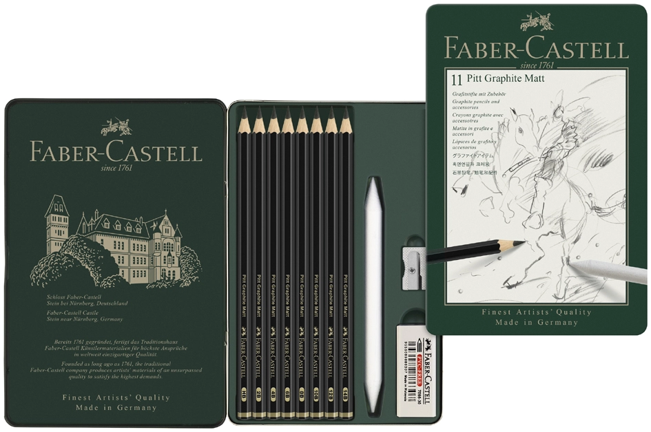 Een faber-castell pitt grafiete mat set 11-deliges etui koop je bij NiceSupplies.nl