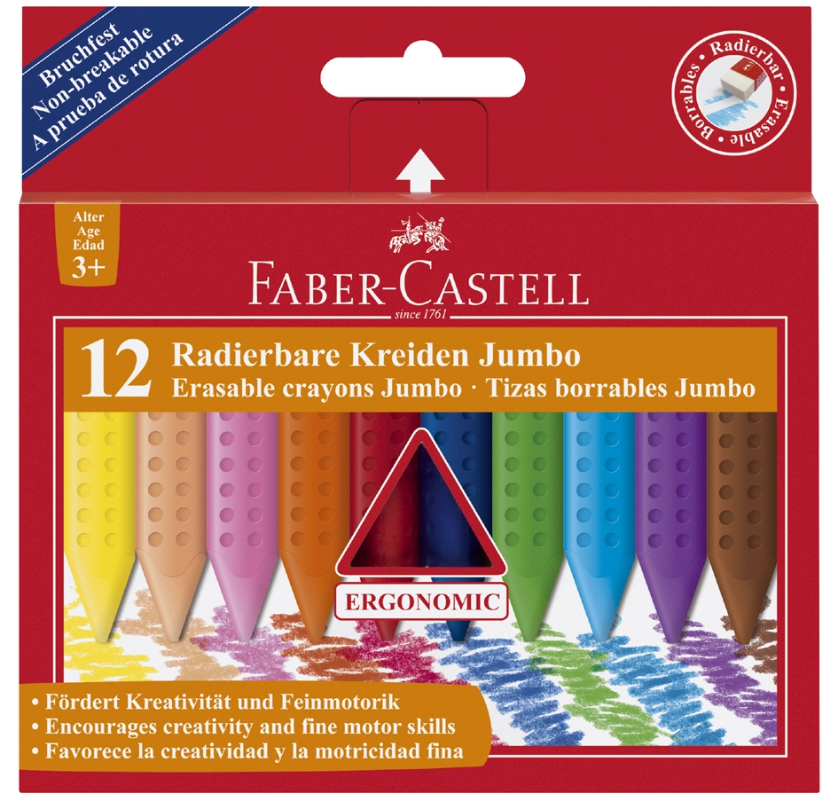 Een faber-castell radeerbare krijt jumbo 12 stuks etui koop je bij NiceSupplies.nl