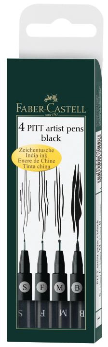 Een faber-castell tekenpen pitt artist pen zwart 4 stuks etui koop je bij NiceSupplies.nl