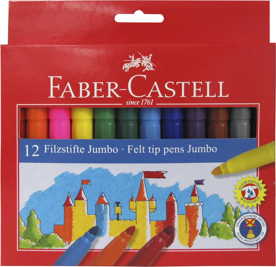 Een faber-castell viltstift jumbo 12 stuks kartonnen etui koop je bij NiceSupplies.nl