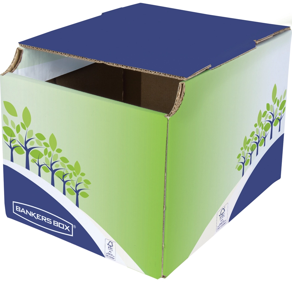 Een fellowes bankers box recycling-houder klein groen-blauw koop je bij NiceSupplies.nl