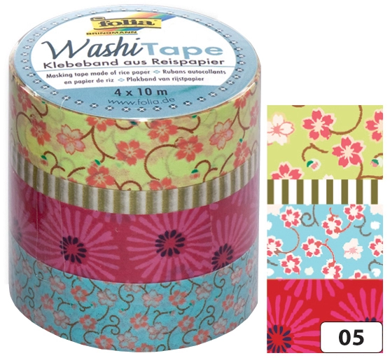 Een folia deco-plakband washi-tape bloemenreigen 4 stuks set koop je bij NiceSupplies.nl