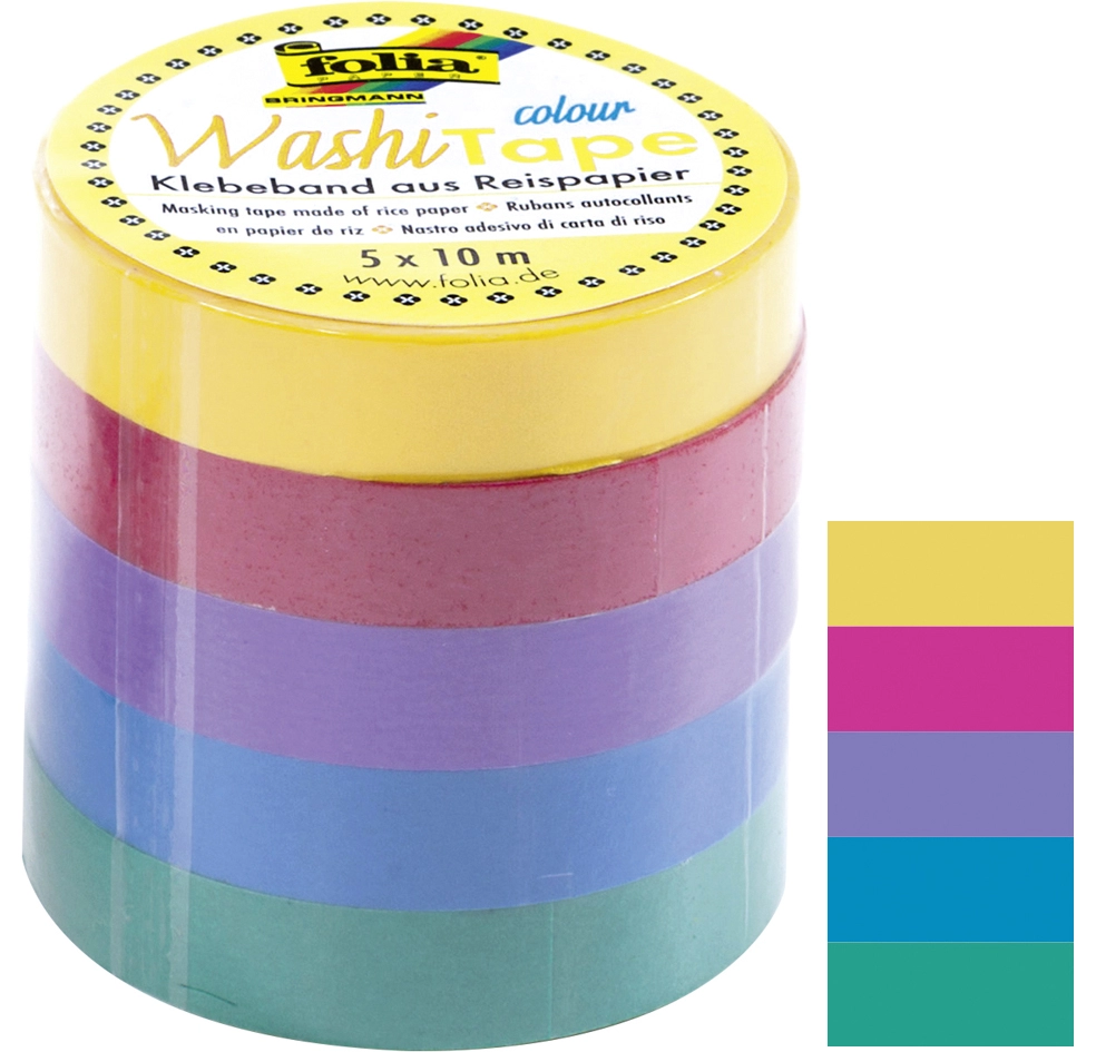 Een folia deco-plakband washi-tape uni pastel 5 stuks set koop je bij NiceSupplies.nl