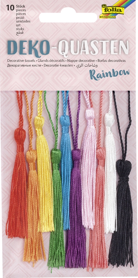 Een folia deco-quasten rainbow 10-assorti koop je bij NiceSupplies.nl