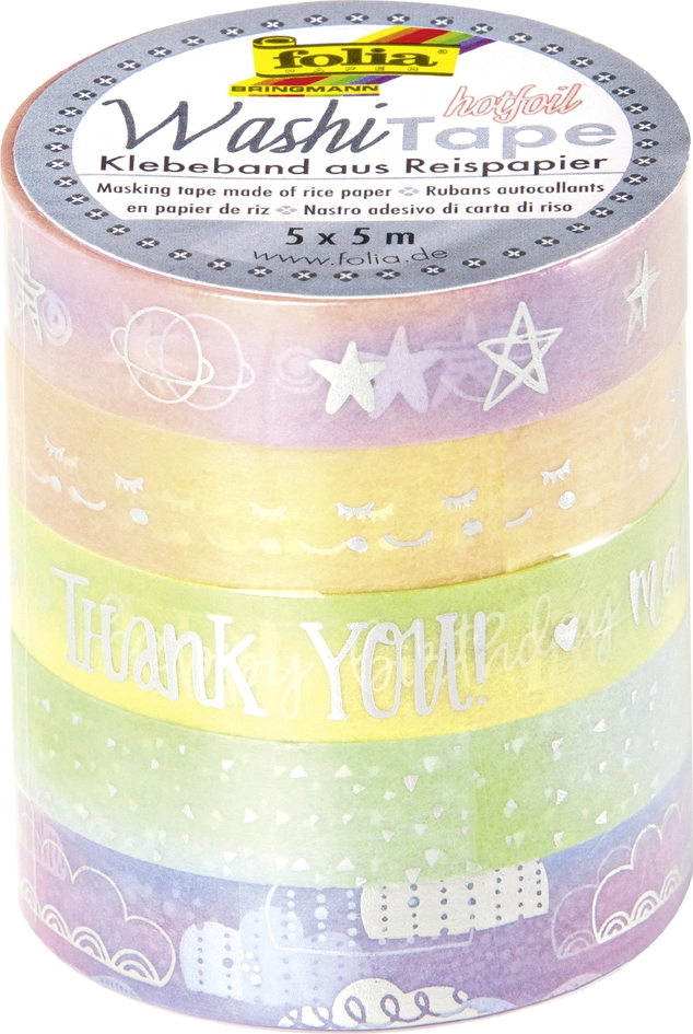 Een folia deko-plakband washi-tape hotfoil rainbow-5 stuks set koop je bij NiceSupplies.nl