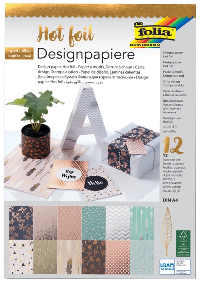 Een folia designpapierblok hotfoil din a4 165gr 12 vel koop je bij NiceSupplies.nl