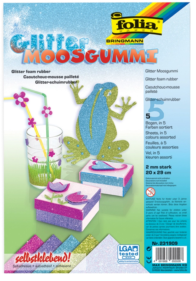 Een folia glitter-moosgummi 200x290 mm 5 vel zilver koop je bij NiceSupplies.nl