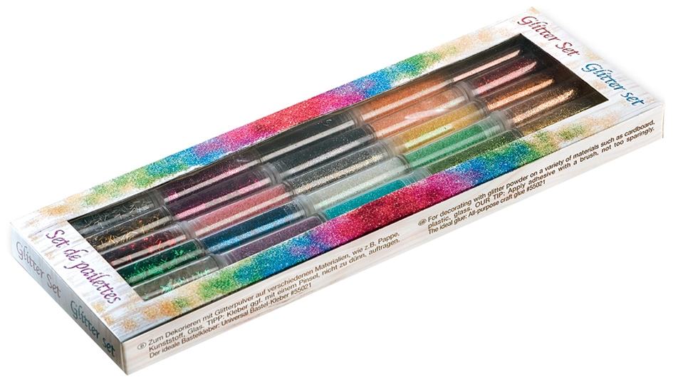 Een folia glitterpulver-set 30 dosen 3gr assorti kleuren koop je bij NiceSupplies.nl