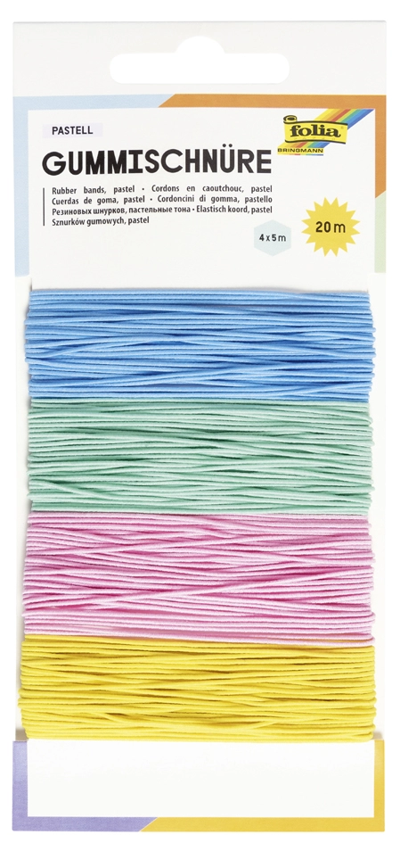 Een folia gummischn?re pastel 4 kleuren à 5 m assorti koop je bij NiceSupplies.nl