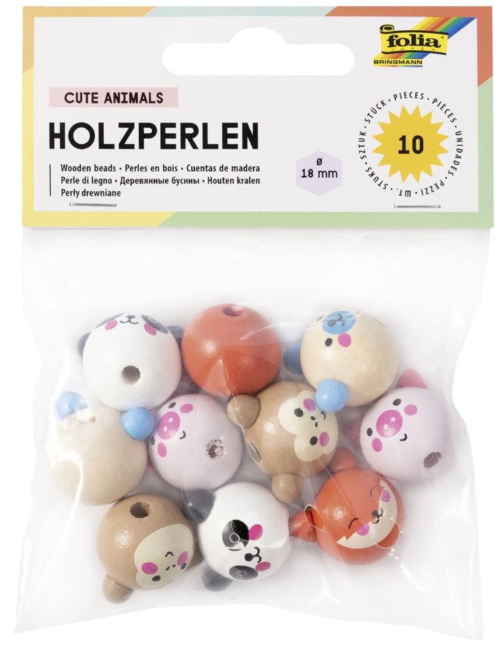 Een folia houten kralen cute animals rond koop je bij NiceSupplies.nl