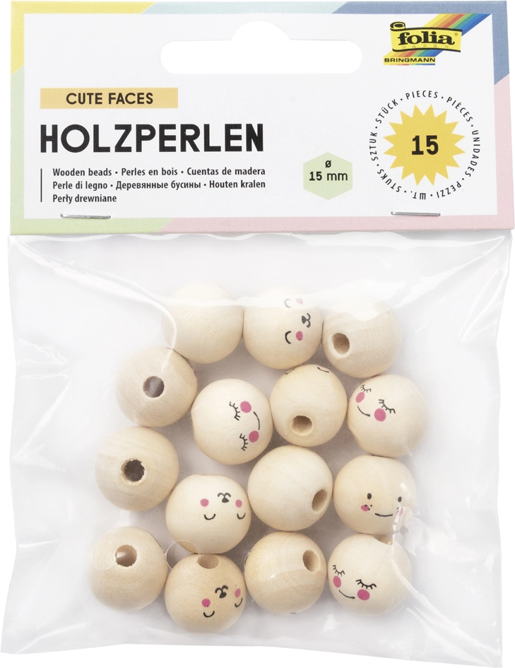 Een folia houten kralen cute faces rond koop je bij NiceSupplies.nl