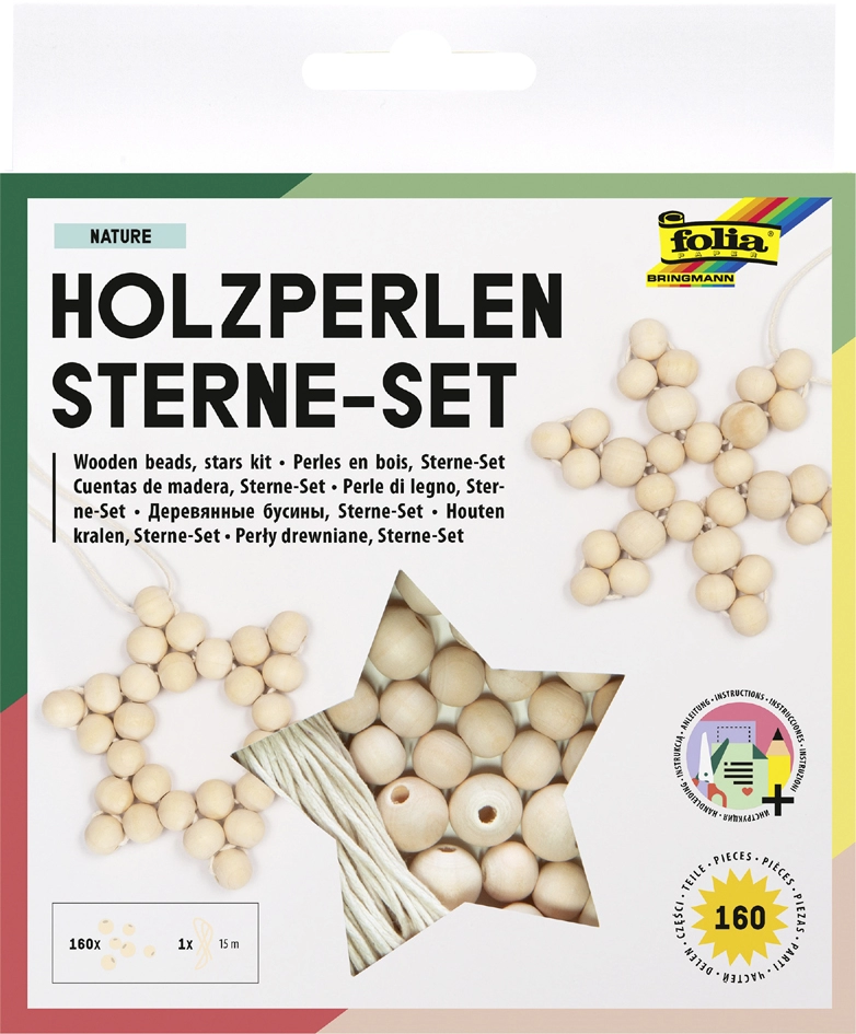 Een folia houten kralen sterren-set nature 161-delig koop je bij NiceSupplies.nl