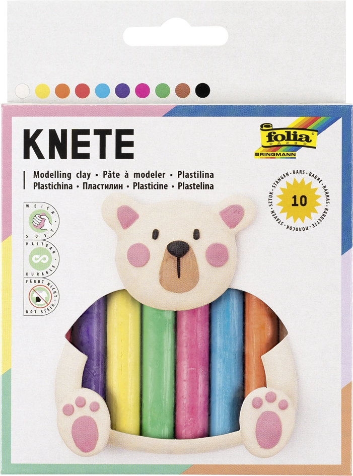 Een folia kinderknete 10 stangen 220 g gekleurd assorti koop je bij NiceSupplies.nl