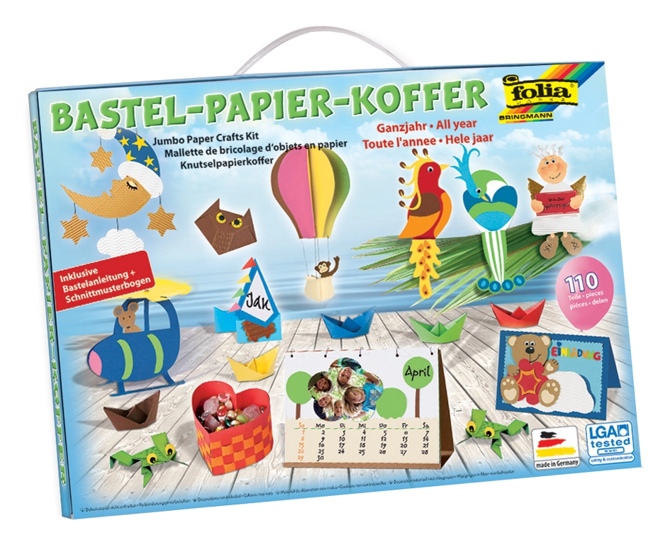 Een folia knutselpapier-koffer heeljaar 110-delig koop je bij NiceSupplies.nl