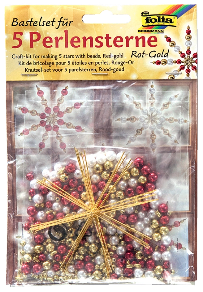 Een folia kralensterren-set 340-delig rood / gold / perlwit koop je bij NiceSupplies.nl