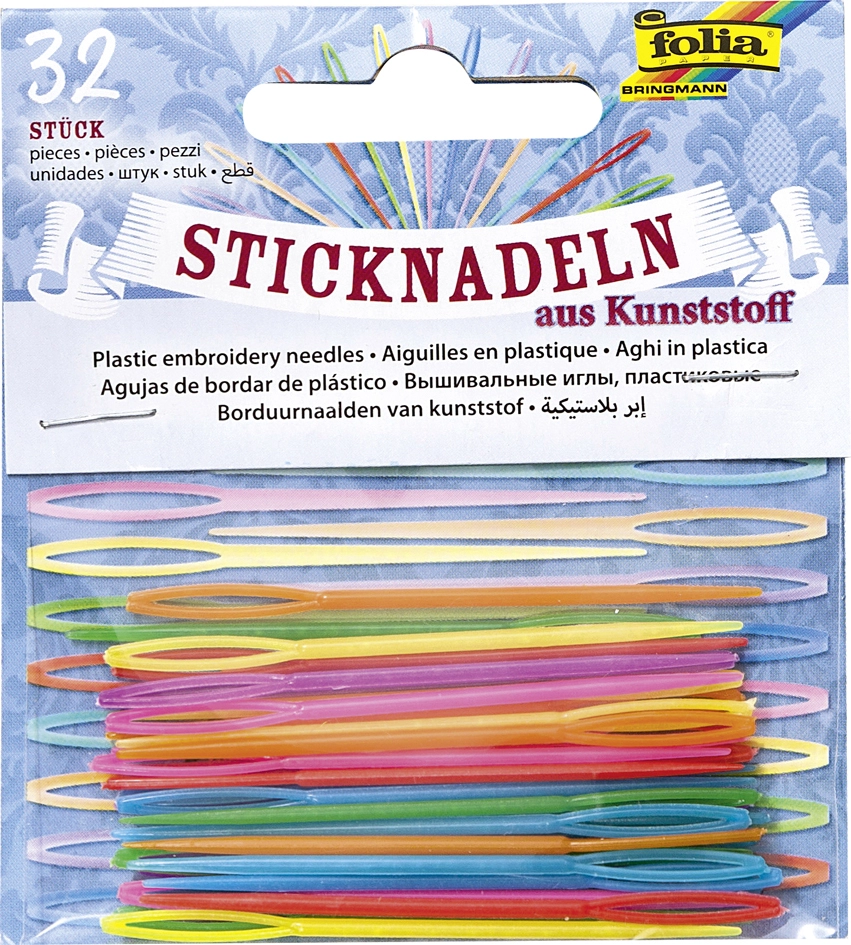 Een folia kunststof sticknaalden 65x1-8mm gekleurd assorti koop je bij NiceSupplies.nl