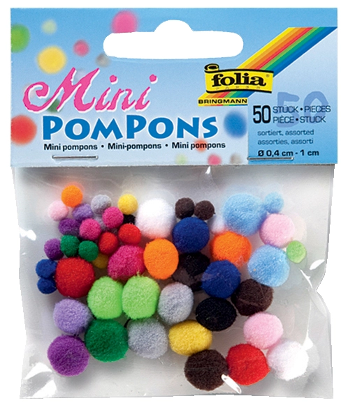 Een folia mini-pompons 50 stuks assorti gekleurd koop je bij NiceSupplies.nl